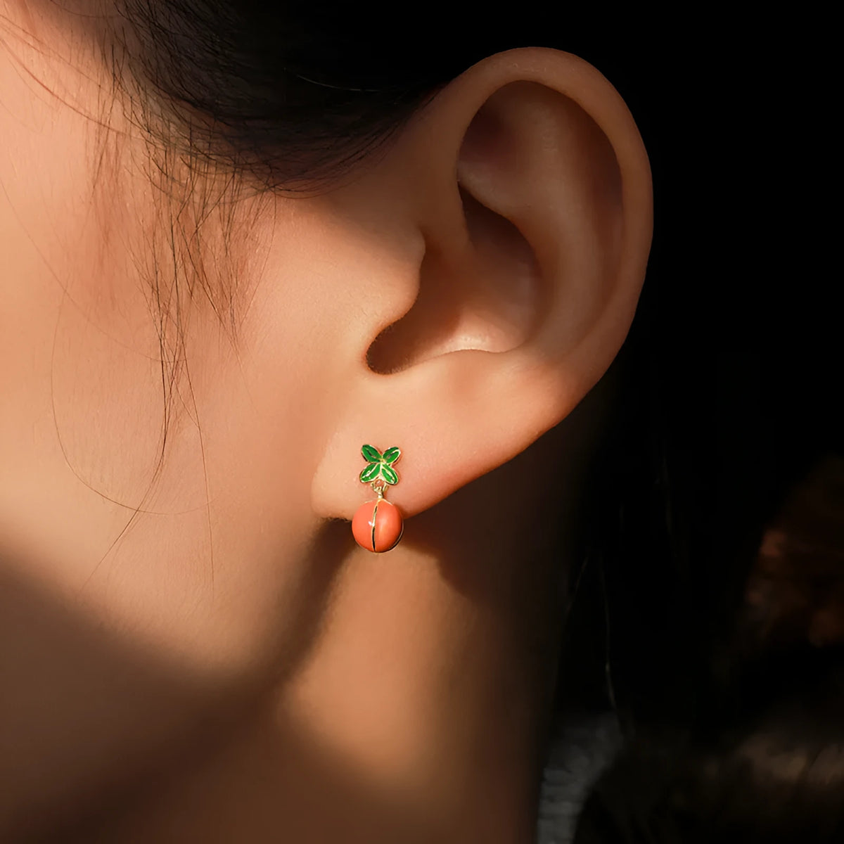S925 sterling silver lucky persimmon stud earrings in new Chinese style ED3325 colour