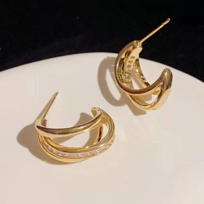 Women's 925 silver zircon earrings with trendy C-ring design