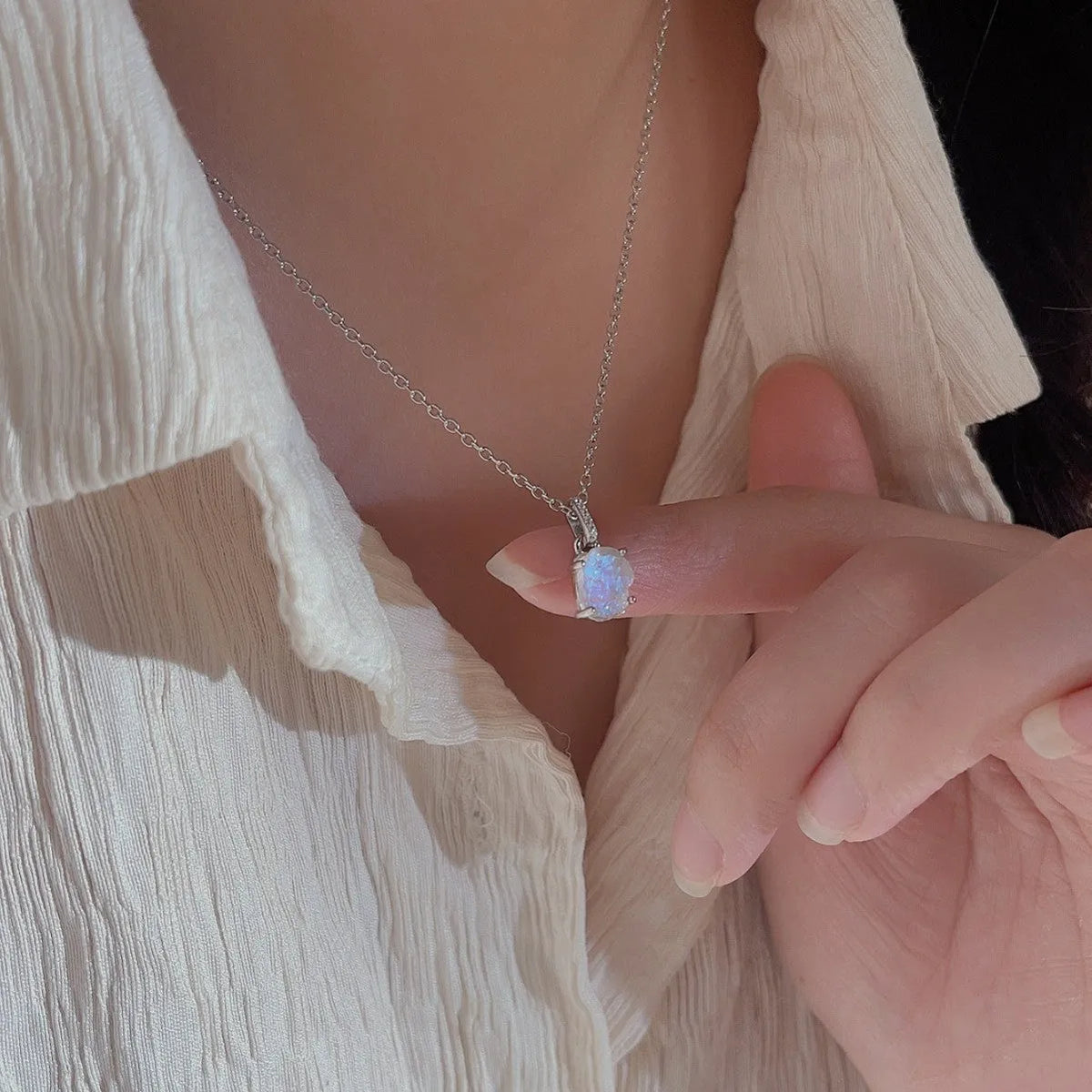 S925 sterling silver geometric moonstone pendant necklace with curb chain in gold plating