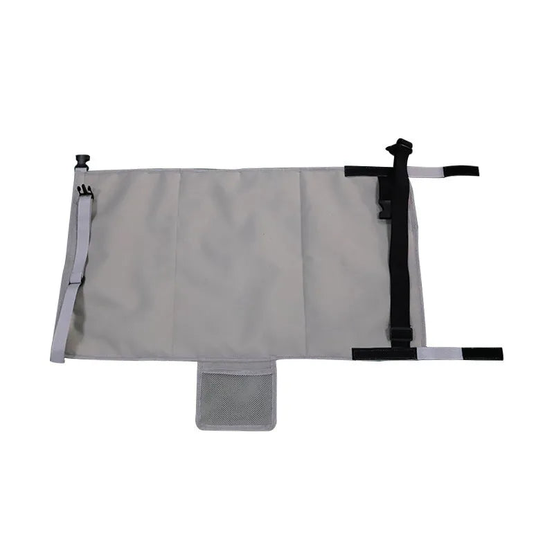 Portable blue children's aircraft seat extender kit with drawstring storage pocket.