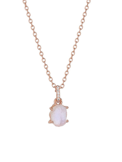 S925 sterling silver geometric moonstone pendant necklace with curb chain in gold plating