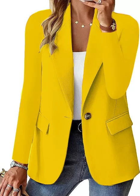Women's long-sleeved polyester blazer in solid colors for office and casual wear