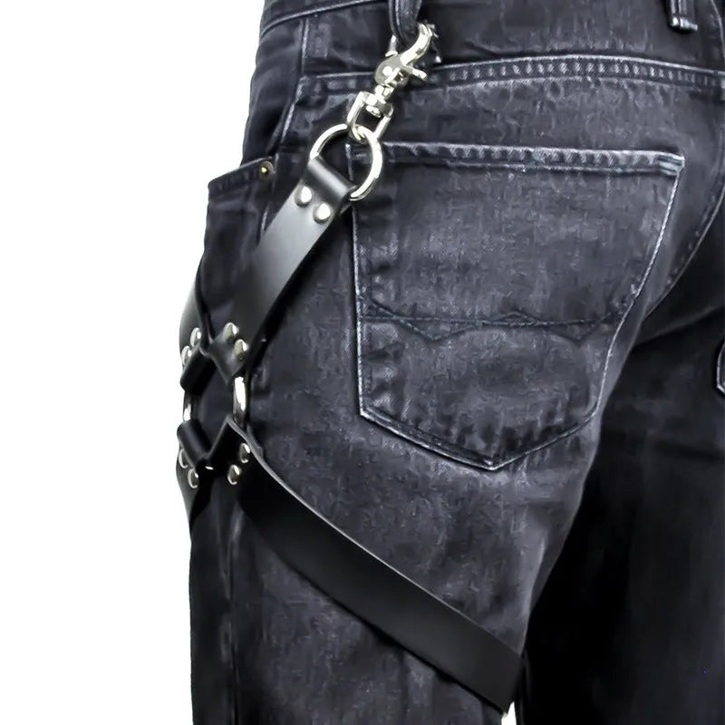 Black PU leather leggings for fashion or costume wear.