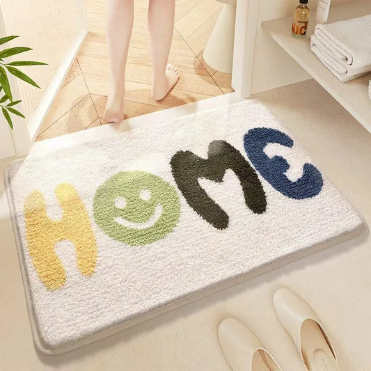 Cashmere carpet floor mat with plastic bottom in Sky Sea colour showing rainbow pattern, square shape with flat construction