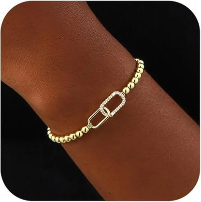 Stainless steel beaded bracelet with geometric round beads in adjustable design