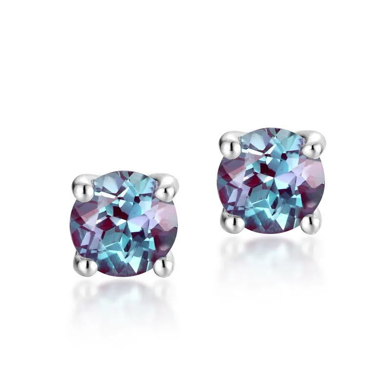 925 silver cultivate alexandrite geometric ear studs with 8mm round stone for women