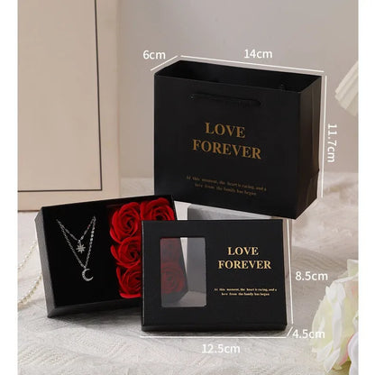Red soap flower gift set in Korean-style box measuring 12.5cm with handbag