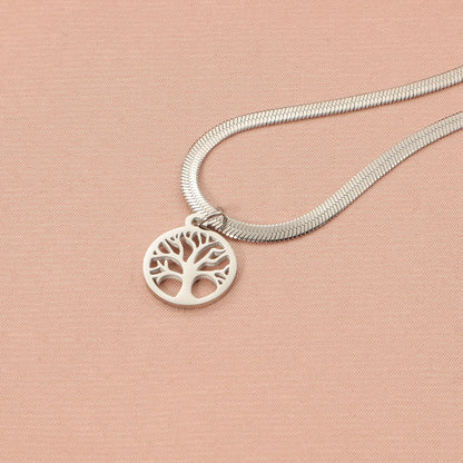 Adjustable stainless steel lucky tree clavicle chain necklace with titanium steel pendant