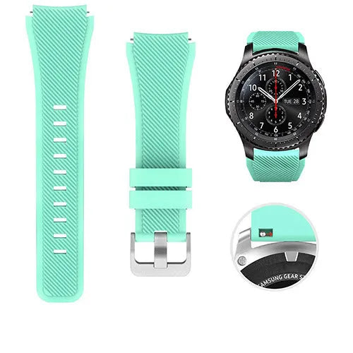 S3 Twill compatible silicone sports watch strap in multiple colours showing 125mm by 98mm dimensions