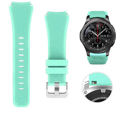 S3 Twill compatible silicone sports watch strap in multiple colours showing 125mm by 98mm dimensions