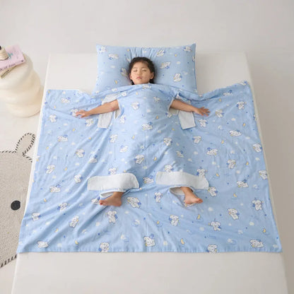 Anti-kick sleeping bag multifunctional cover blanket in summer colour option with antibacterial fibre filling