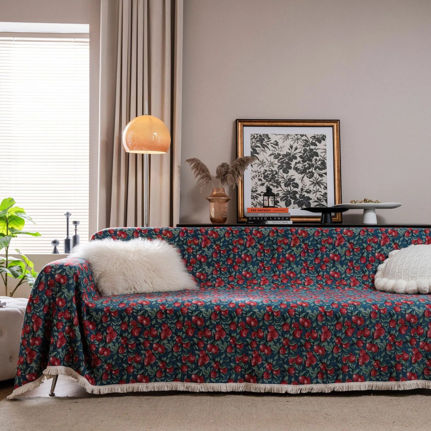American country jacquard sofa cover with anti-hair scratch design in cherry white beard colour