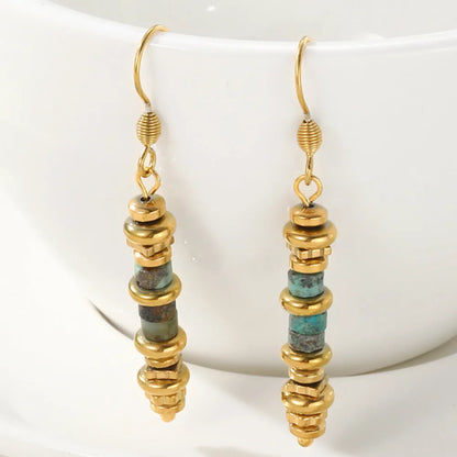Geometric retro titanium steel dangle earrings in colour SE22101520.