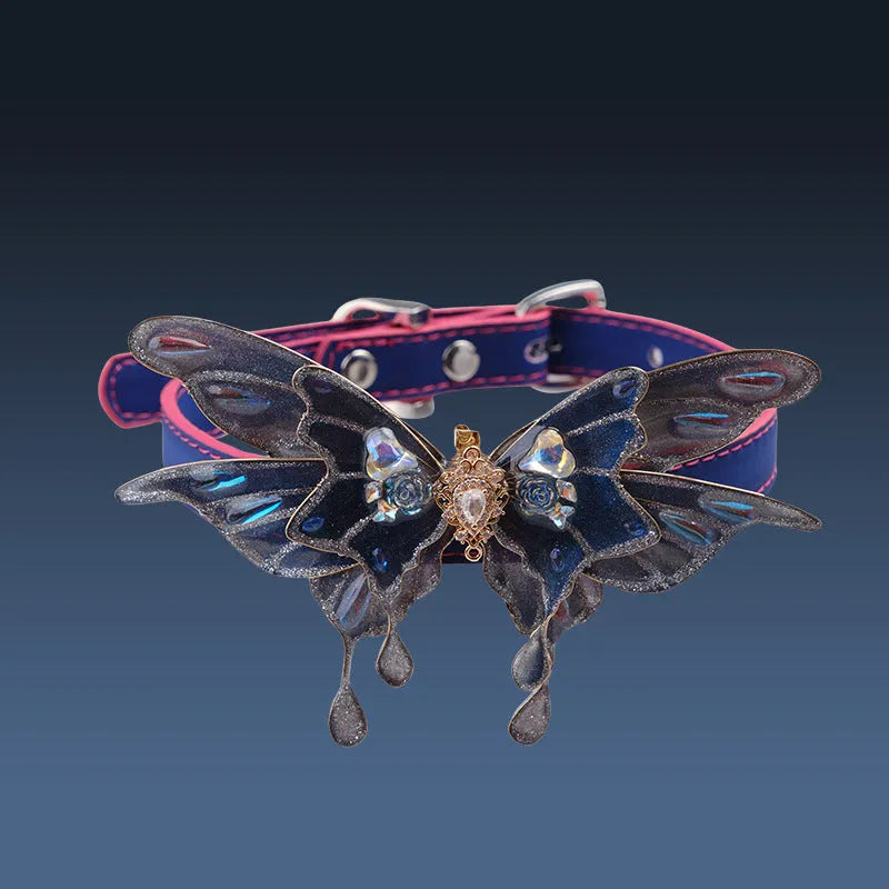 Temperature Change Purple Butterfly Rhinestone Collar with Alloy Chain for Men and Women Unisex Sweet and Cool Insect Modelling Decoration