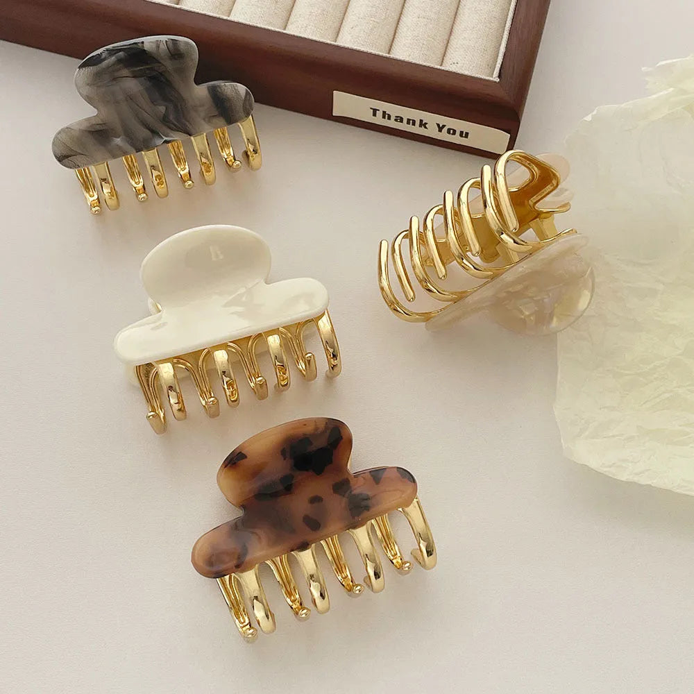 Retro acetate geometric hair barrettes with metal grip closure in medium size