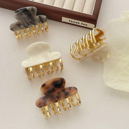 Retro acetate geometric hair barrettes with metal grip closure in medium size