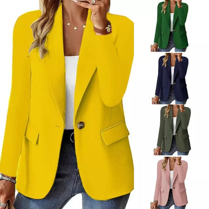 Women's long-sleeved polyester blazer in solid colors for office and casual wear