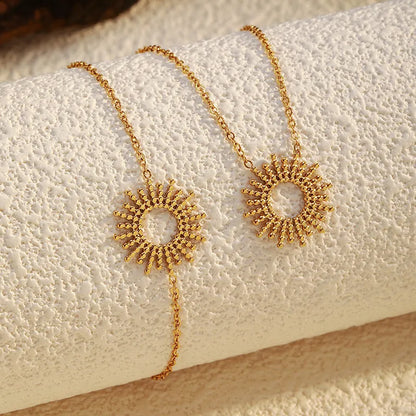 SUNFLOWER Series 14K gold-plated geometric chain necklace and bracelet set for female fashion wear