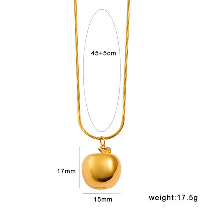 Stainless steel fruit necklace pendant with six design options including apple, grape, watermelon shapes on 40-45cm chain