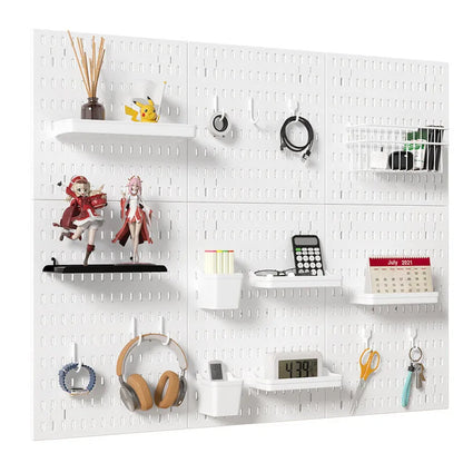 White and black punch-free wall storage rack with multiple size options for cable organisation