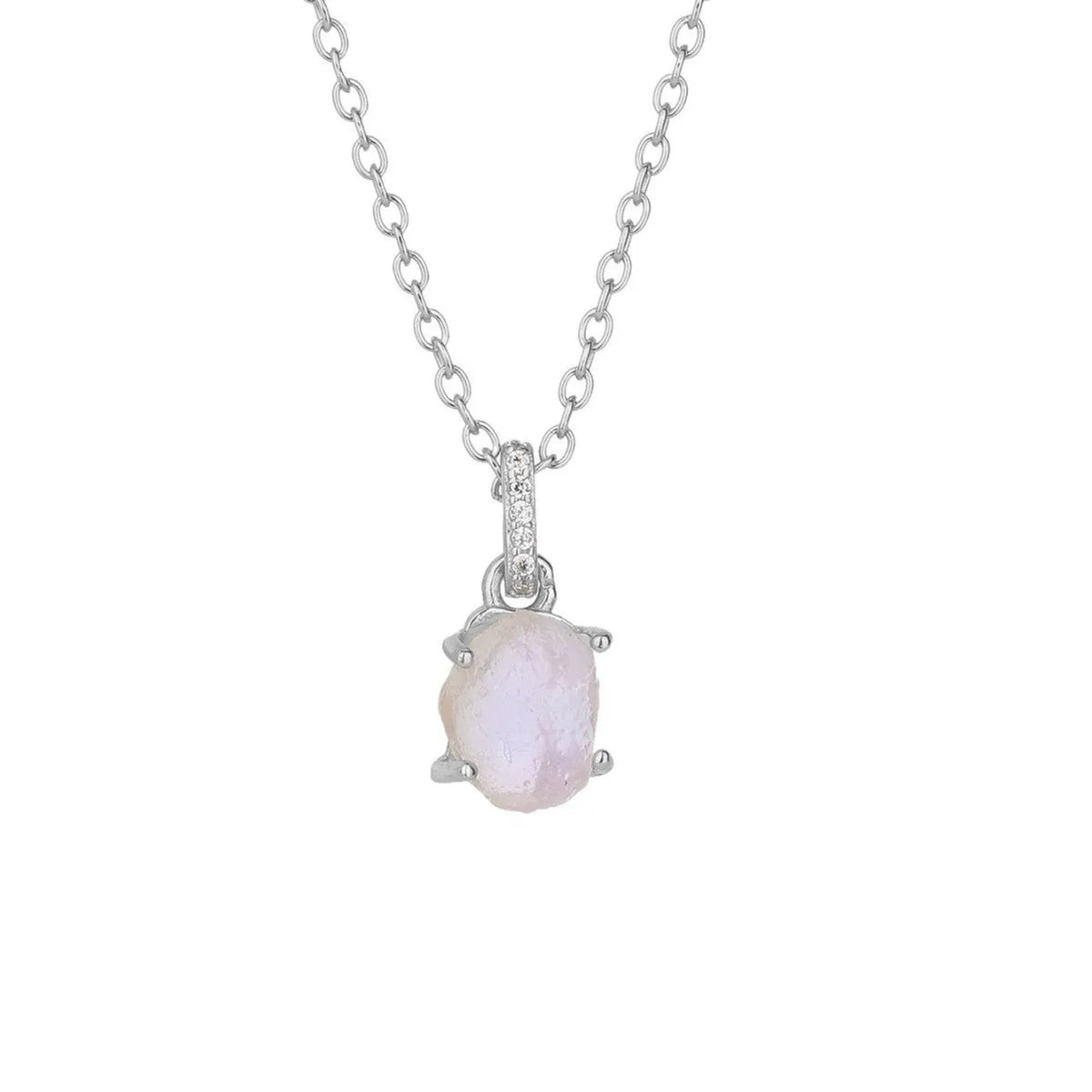 S925 sterling silver geometric moonstone pendant necklace with curb chain in gold plating