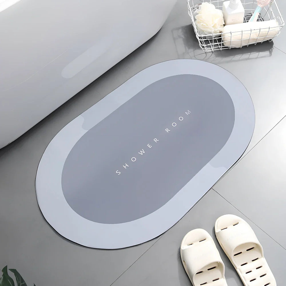 Diatom mud bathroom mat 400x600mm with natural grey colour and non-slip backing