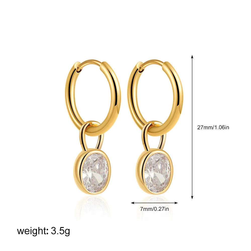 Women's copper oval earrings in six colour options showing elliptical 1.5cm retro design