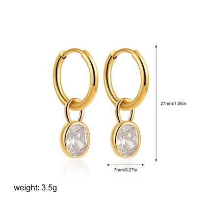 Women's copper oval earrings in six colour options showing elliptical 1.5cm retro design
