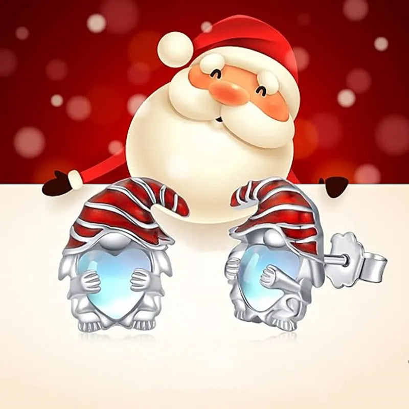 Women's heart-shaped earrings with Santa Claus design in white gold colour E4320