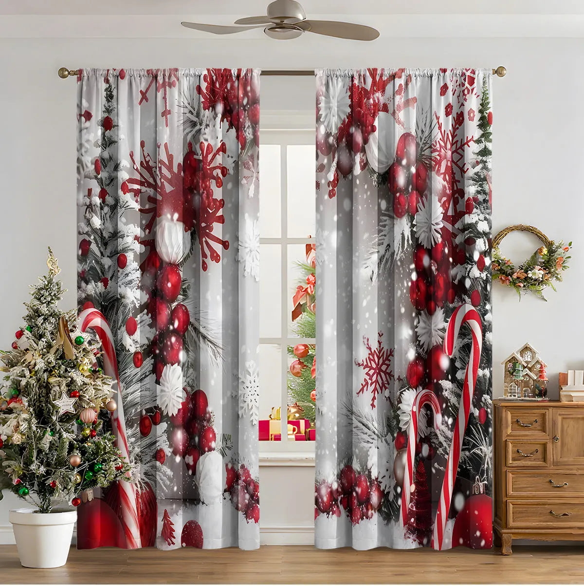 3D digital printed Christmas curtains with festive pattern, available in two sizes with high sunshade function