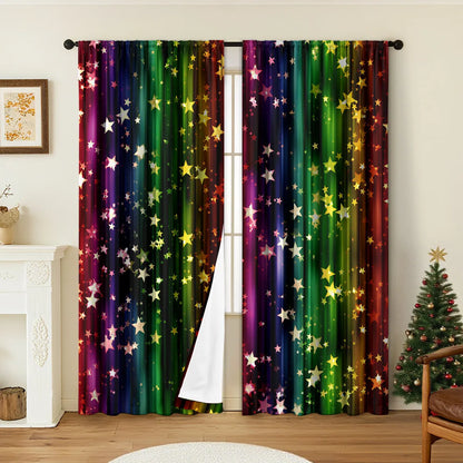 Pair of 3D digitally printed Christmas pattern curtains hung on a window.