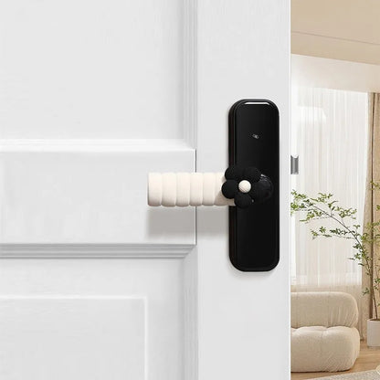 Flower door handle protective casing in beige colour with floral pattern, soft PEVA material, round shape for anti-collision
