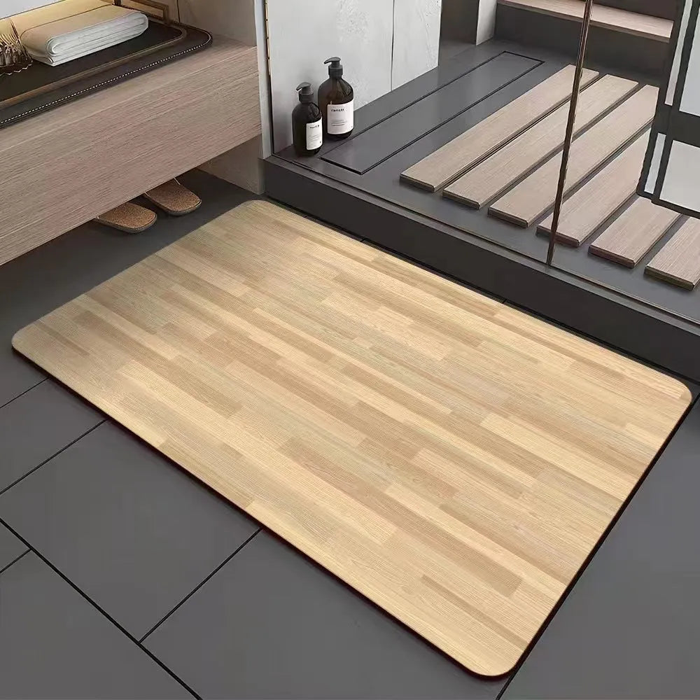 American-style wood grain bathroom floor mat with geometric pattern in diatom ooze material, non-slip and antifouling