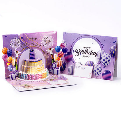 Light Music Blowing 3D pop-up cake greeting card in Chinese ink style, showing hand-folded paper construction.