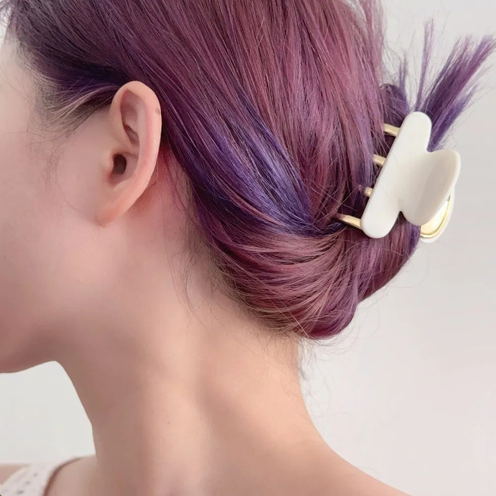 Retro acetate geometric hair barrettes with metal grip closure in medium size