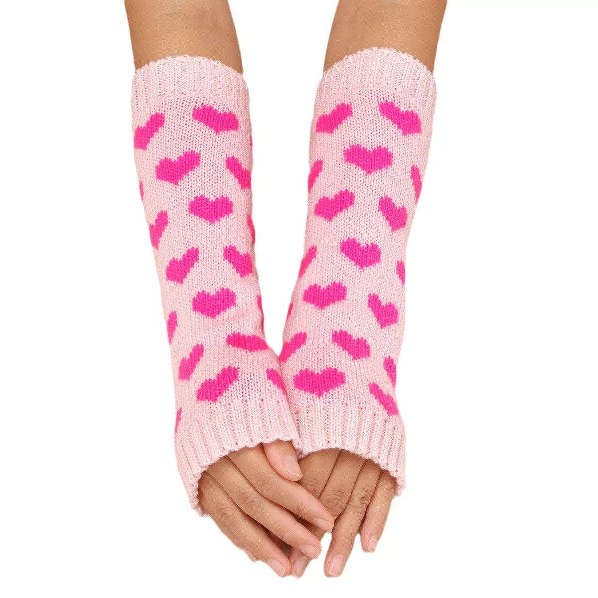 Knitted Love Foot Sock in black and pink with mid-calf length and love pattern