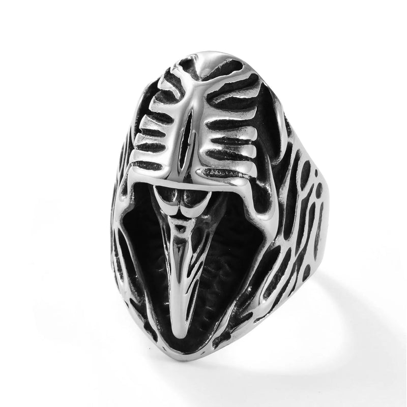 Crow stainless steel ring punk style geometric titanium steel unisex ring with crow animal motif and retro aesthetic, available in sizes 18-22 with colour MR166 for alternative gothic jewellery collectors.