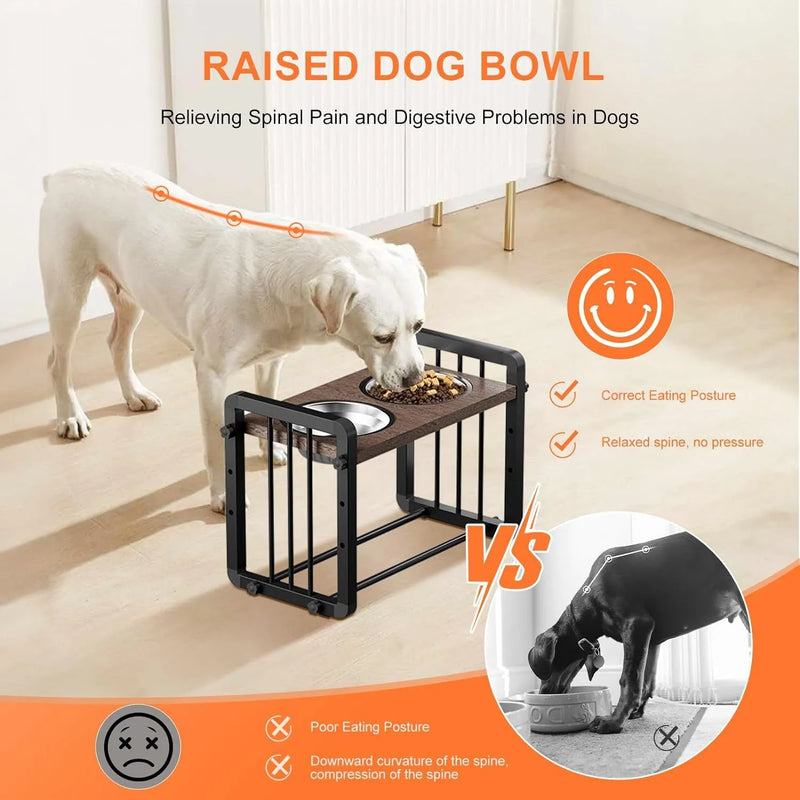 Dog bowl stand bracket wooden non-slip feeding station elevated dog bowl holder pet bowl riser 37x23cm black raised feeder for medium dogs