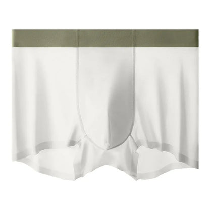 Ice Silk men's shorts in bean green colour showcasing seamless knit design and mid waist fit.