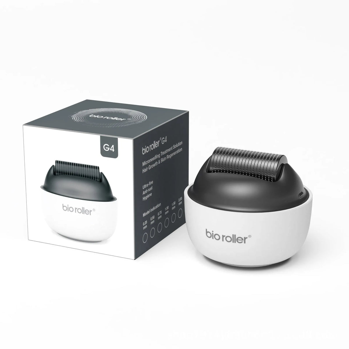 White men's portable microneedle beard roller with 0.25mm to 2.0mm specifications, 20cm x 15cm x 13cm