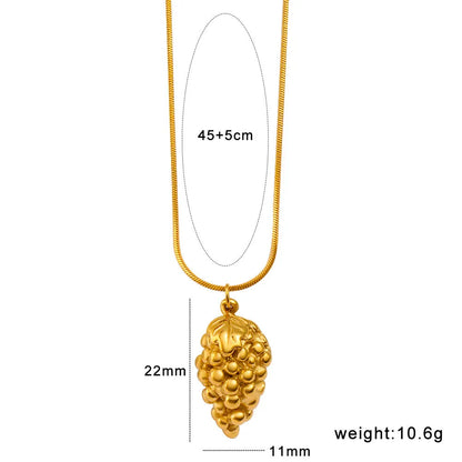 Stainless steel fruit necklace pendant with six design options including apple, grape, watermelon shapes on 40-45cm chain