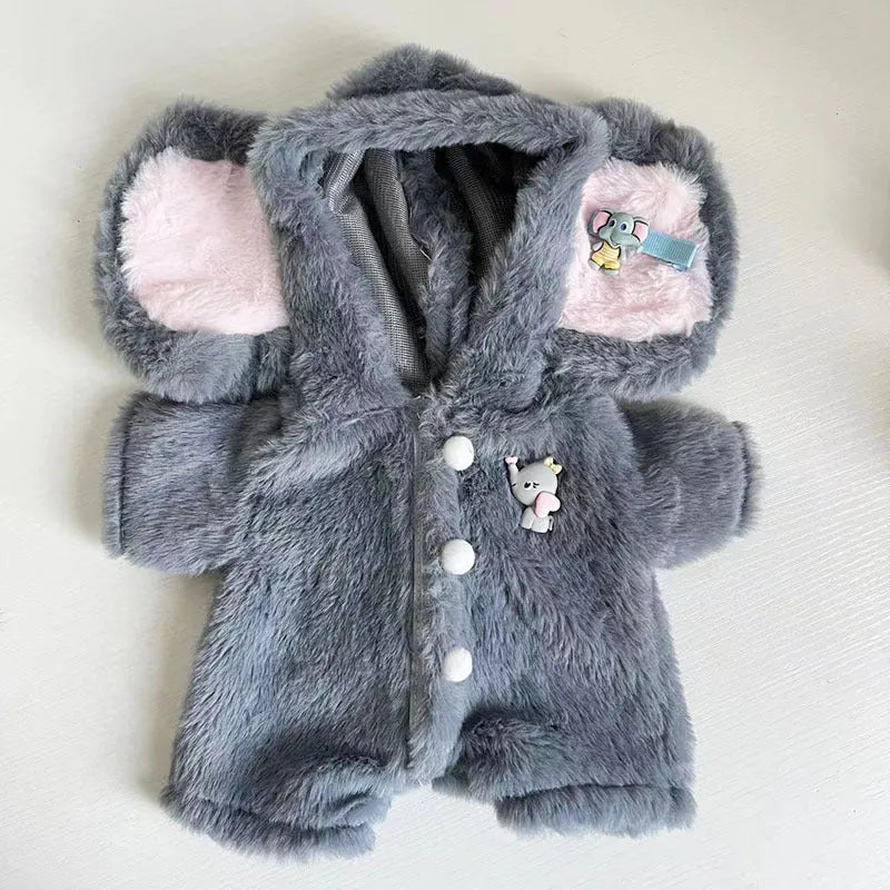 Grey elephant pattern jumpsuit for 30cm teddy bear with plush fabric