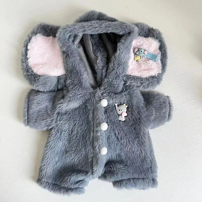 Grey elephant pattern jumpsuit for 30cm teddy bear with plush fabric