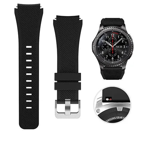 S3 Twill compatible silicone sports watch strap in multiple colours showing 125mm by 98mm dimensions