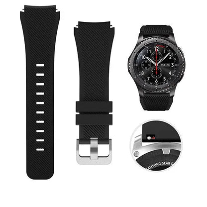 S3 Twill compatible silicone sports watch strap in multiple colours showing 125mm by 98mm dimensions