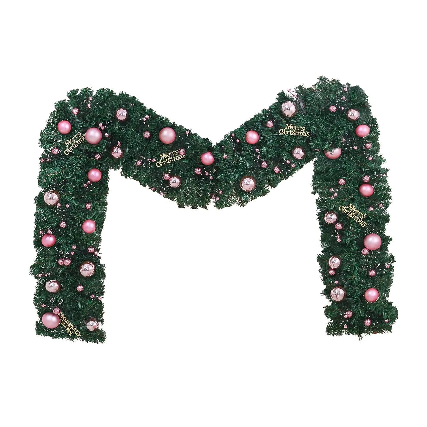 2.7 metre pink artificial rattan Christmas garland with 240 PVC foliage heads and optional coloured lighting