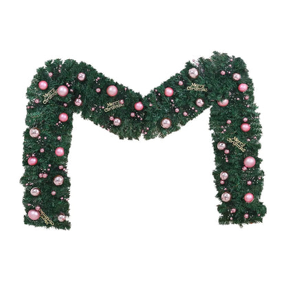 2.7 metre pink artificial rattan Christmas garland with 240 PVC foliage heads and optional coloured lighting