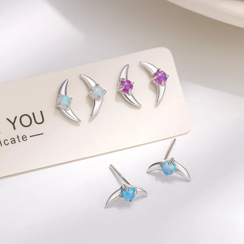 925 silver geometric women's earrings with electroplated finish and stone accents in blue, purple, or white