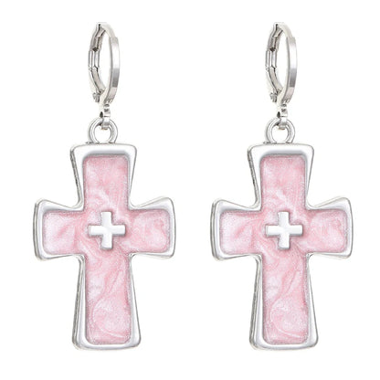Women's geometric cross earrings with dripping oil treatment on 1.5cm pendant