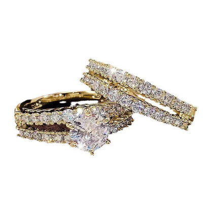 2 in 1 fully-jewelled female ring set in geometric design with round elements